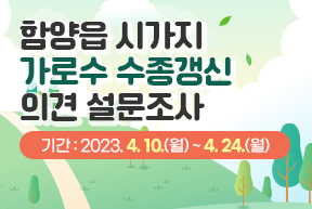 함양읍 시가지 가로수 수종갱신 의견 설문조사 기간 : 2023. 4. 10.(월) ~ 4. 24.(월) 