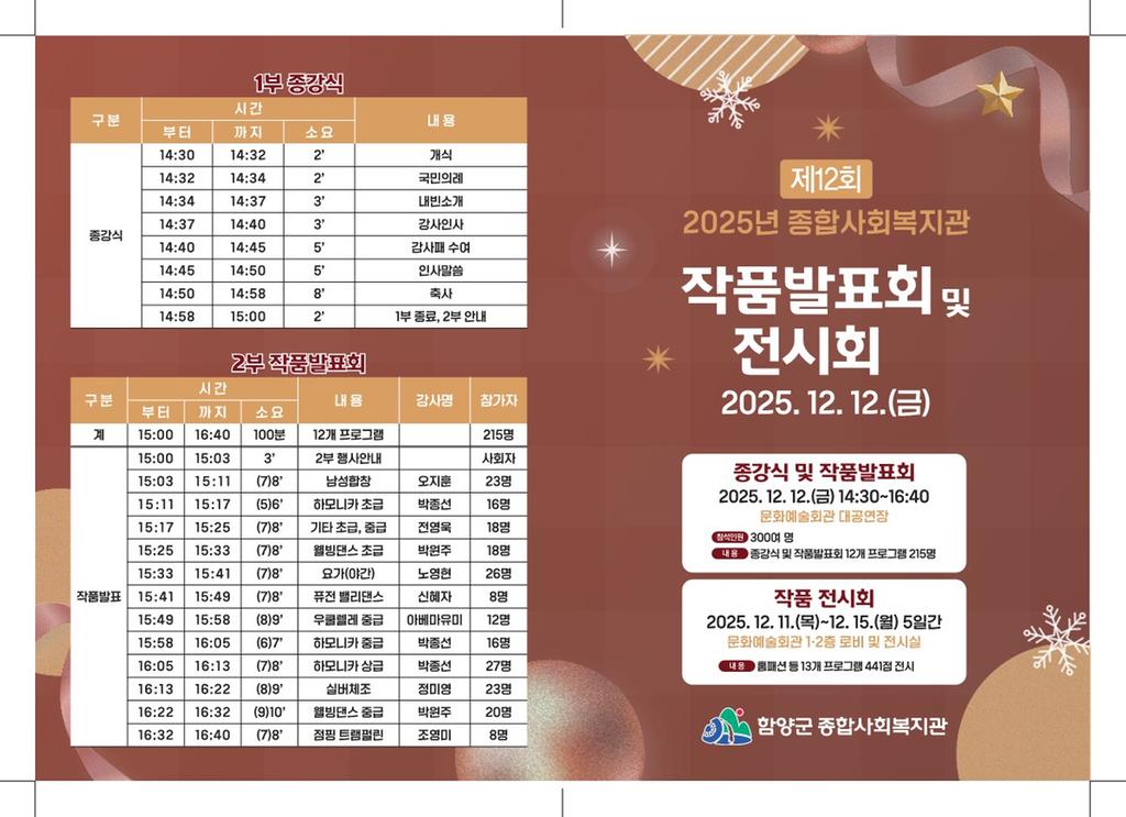 2025년 제12회 종합사회복지관 작품발표회 및 전시회 리플릿