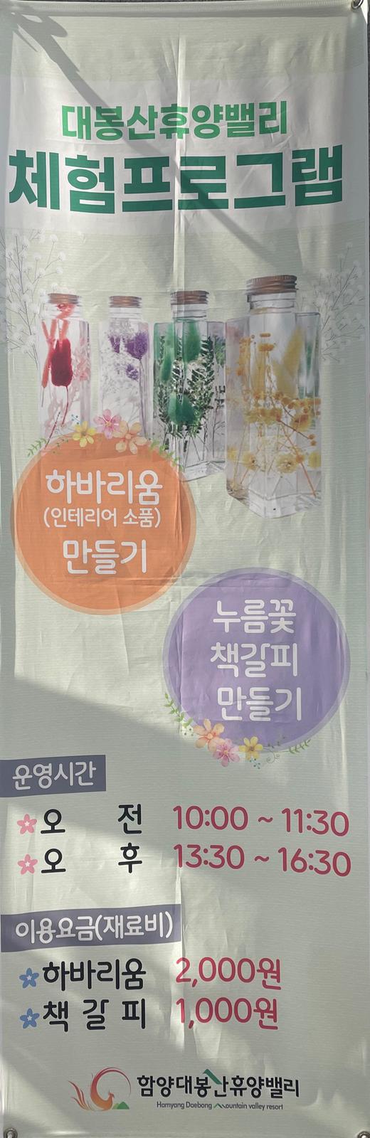 대봉산휴양밸리 체험프로그램 하바리움(인테리어 소품) 만들기 누름꽃 책갈피 만들기 배너