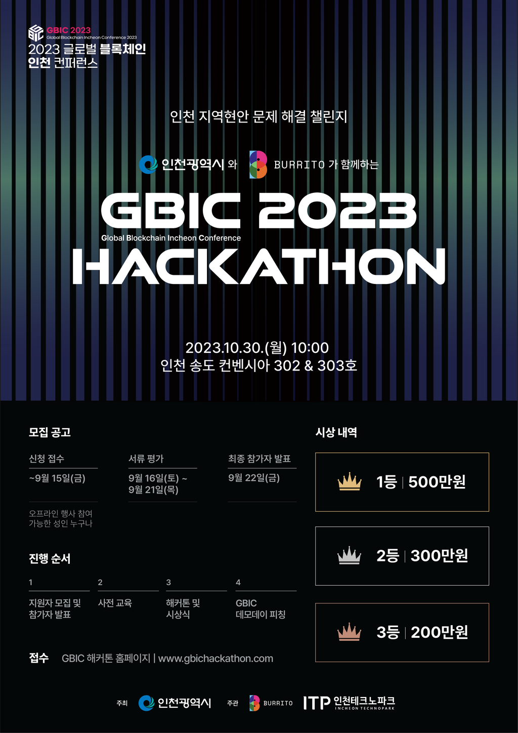 2023 글로벌 블록체인 인천 컨퍼런스 해커톤 대회 포스터